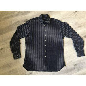 Burberry Mens 16 1/2 42 long Sleeve Dress Shirt Button up Cotton Navy Striped